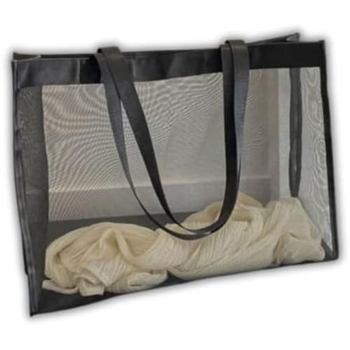 Bolsa Sacola De Praia Feminina Transparente Espaçosa em Nylon Preto, Design Respirável, 40x45CM, Ideal para Praia Piscina e Viagens (Cores sortidas)