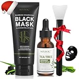 SHVYOG Blackhead Peel Off Face Mask, 3-in-1 Blackhead Remover Mask with Brush & Tea Tree Oil Serum, Charcoal Mask for Deep Cleansing Dirts, Pores, Skin Oil (100g+30ml)