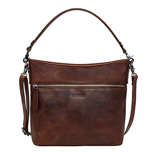 LEABAGS Umhängetasche I Premium Echtleder Tasche Damen I Handtasche Damen I Schultertasche I Beuteltasche Damen I Tote Bag I Shopper Damen groß I 30x9x24 cm I Braun