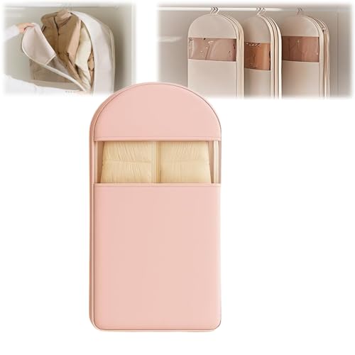 Space Saving Hanging Garment Bag with Self Compression Zipper, Heavy Duty Jackets & Parkas Storage, Space Saver Closet Organizers (Light pink,L)