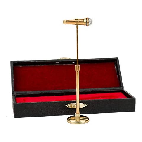 8-13cm Adjustable Miniature Microphone Mini Musical Instrument Mini Replica Model for 1:12 Action Figures Dollhouse Accessories Display Ornament Home Decoration (Gold, (Adjustable) 3.15"-5.12") Cover