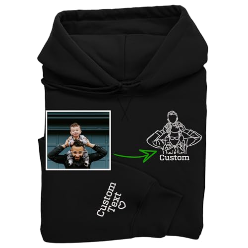 Custom Embroidered Portrait Hoodies from Photo | Customized Dad Sweatshirt with Photo Outline Embroidery | Design Your Own Custom Hoodie | Gift for Dad, Grandpa, Father's Day