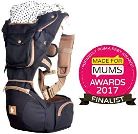 Baby Carrier with Hip Seat Sling by Kiddihug - Comfortable Ergonomic with Soft-Padded Waist Support - Award Winning New Style Designer Quality Performance 6 in 1 Baby Carrier (Black)