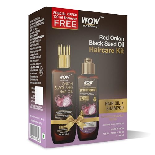 WOW Skin Science Onion Hair Oil With Black Seed Oil Extracts + Onion Oil Shampoo Hair Care Kit – Net Vol 300mL For Rs. 274 @ 50 %