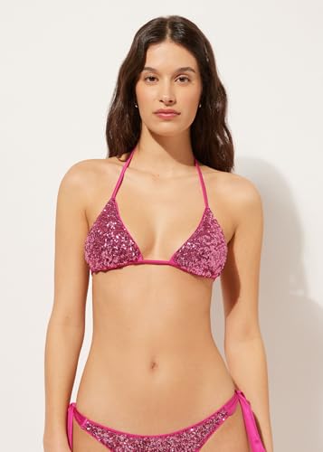 Woman's Removable Padding Triangle Swimsuit Top Glowing Surface2