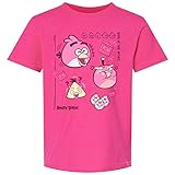 ANGRY BIRDS Official Bird Word Valentine's Day Printed Short Sleeve 100% Cotton Pink T-Shirt for Girls, Boys, Unisex