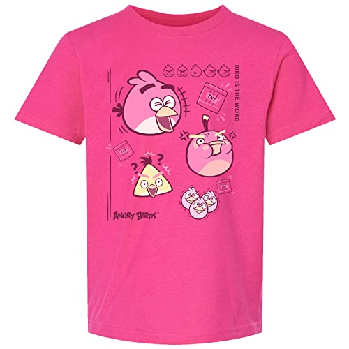 ANGRY BIRDS Official Bird Word Valentine's Day Printed Short Sleeve 100% Cotton Pink T-Shirt for Girls, Boys, Unisex