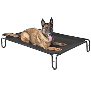 pettycare Elevated Outdoor Dog Bed – Raised Bed for Large Dogs, Waterproof Cot Easy to Assemble, Cooling Elevated Cot with Breathable Teslin Mesh, Durable, Non Slip, Up to 65 lbs,Black