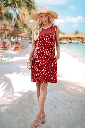 Image of WIHOLL Summer Dresses for Women 2026 Beach Vacation Spring Fashion Clothing Lace Mini Tank Dress with Pockets