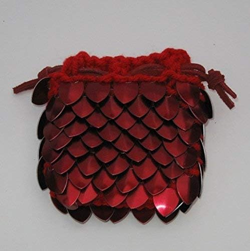 Dice Bag in Knitted Scale Armor - Flame Red