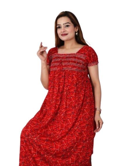 Women Polycotton Printed Nighty Short Sleeve Comfortable Free Size Casual NightSleep-image-12