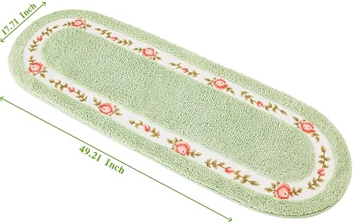 Stay Young Decorative Rose Flower Area Rug,Bedroom Living Room Bathroom Rugs,Bath Mat Kitchen Mat,Cute Floral Design,Super Soft and Non Slip,Green 17.71 x 49.21 Inch