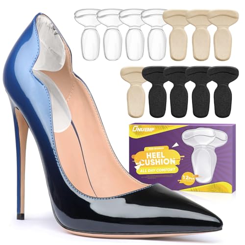 ONUEMP 12 Pieces Heel Pads for Shoes, Silicone High Heel Protectors Grips Inserts for Women Men, Comfort Foot Pad Cushions Filler for Pain Relief, Shoes Too Big, Blister Prevention