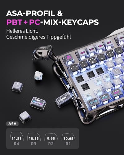 Image of GravaStar Mercury K1 Pro Gaming Keyboard German Layout (QWERTZ), 75% Gasket Hot-Swap Enabled Mechanical Keyboard Wireless with 8000 mAh Battery, RGB & Aluminium Housing, Cyberpunk Edition