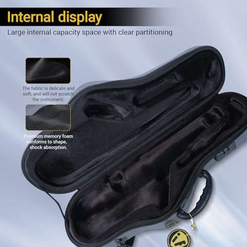 Omebaige IF Alto Saxophone Contoured High-Strength Protective Shell, Lightweight & Durable Construction Alto Sax Case, Accessory Pocket, Combination Lock & Detachable Strap, Hard Shell Backpack - Thumbnail 5
