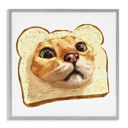 Stupell Industries Silly Tabby Cat Face Head Inside Toast Bread, Design by Ziwei Li, Grey Framed, 12 x 12