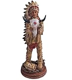 ICE ARMOR 13' H Indian Chief Holding Ox Skull Head Statue Native American Decoration Figurine, Multicolor (78GSC11664)