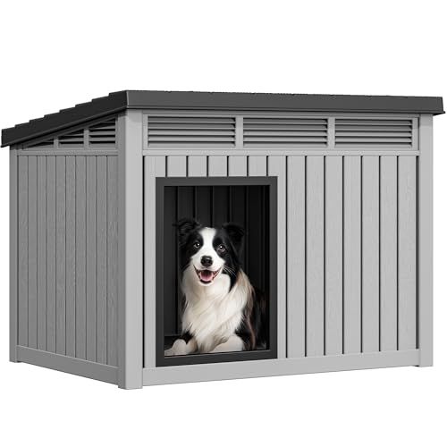 YITAHOME Plastic Dog House, Indoor & Outdoor Dog Kennel with Lift-Up Sloping Roof, Waterproof & Ventilated for Small to Medium Dogs, Easy to Clean Design, Gray by YITAHOME - Image 8