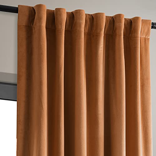 HPD Half Price Drapes Signature Velvet Thermal Blackout Curtains for Living Room 120 Inch Long (1 Panel) Rod Pocket Insulated Blackout Curtains for Bedroom Window Curtains, 50W x 120L, Burnt Pumpkin