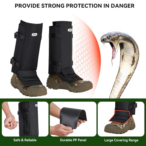 GearOZ Snake Gaiters Snake Chaps, Waterproof Lower Legs Snake Guards, Snake Bite Protective Gaiters, Anti-Snake Boots for Men/Women, Adjustable Size for Hunting/Hiking/Farm Working, Black by GearOZ - Image 3