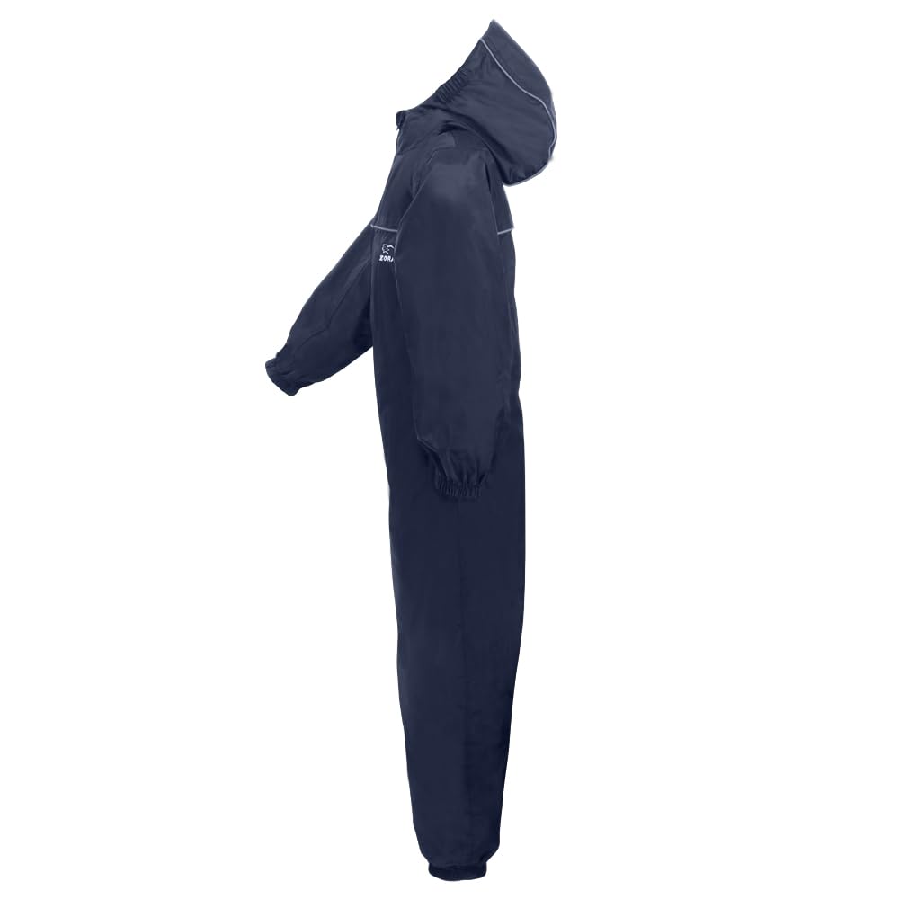 Zorax Combinaison de pluie imperméable coupe-vent légère pour garçons et filles enfants tout-en-un costume sec flaque unisexe veste de pluie anti-gouttes, bleu marine, 7-8 ans