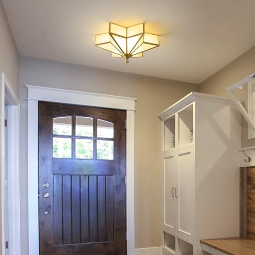 Image of Star Brass Ceiling Light - 12.2 In Small Gold Milk Glass Flush Mount