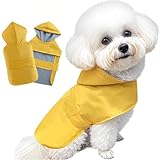 BECNBEAU Dog Raincoat Small Dog Rain Jacket Poncho Waterproof Snowproof Pet Rain Suit Lined Warm Lining Hooded Leash Hole Adjustable Puppy Small Medium Dogs,Yellow,S,Back Length 6.5-8.5 inches