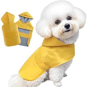 BECNBEAU Dogs Raincoat Rain Jacket Puppy Rain Poncho Lined Hooded Leash Hole Rainwear Waterproof Pet Coat for Small Breed Dogs Puppy,Yellow,Back Length 10.5 inch