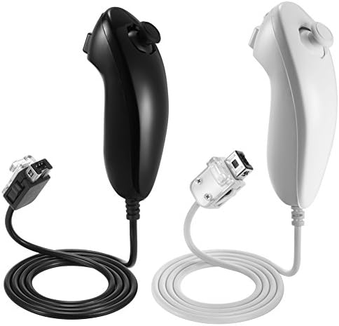 Punasi 2 Pcs Nunchuk Controllers for Nintendo Wii Wii U, White & Black Colors