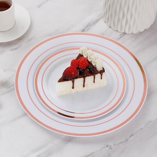 Image of Goodluck 200PCS Rose Gold Plastic Plates, Heavy Duty Disposable Plates