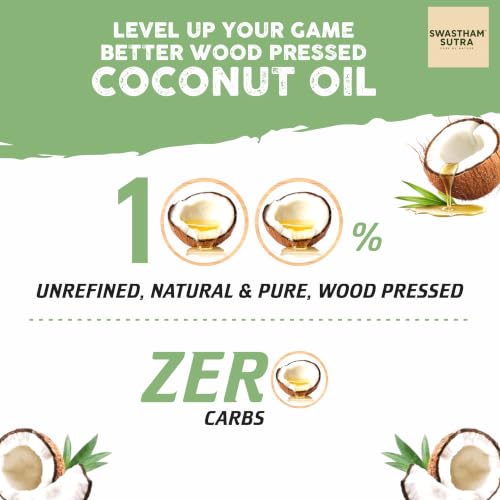 Image of SWASTHAM SUTRA Wood Pressed Coconut Oil | 100% Pure, Unrefined & Cold Pressed Coconut Oil | Extracted from A1 Grade Coconut | Natural Edible Oil for Cooking, Skin & Hair Care | Anti-Spill Bottle (250ml)