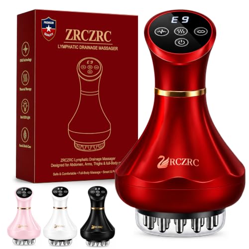 Image of Lymphatic Drainage Massager, 5-in-1 Anti Cellulite Massage Tool,Reduce the Appearance of Cellulite & Stretch Marks, Red Light, Heat & Vibration, Suitable for Full-Body, Ruby Red