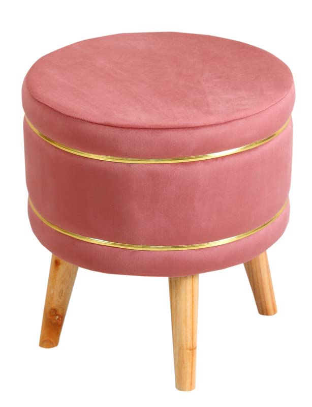 Image of Ottoman Stool for Living Room Foot Rest | Velvet Small Ottoman Foot Stool | Solid Wood Legs | Footstool Puffy for Home, Bedroom & Makeup Table | 16x16x18 Inch, Set of 2 (Gajri)