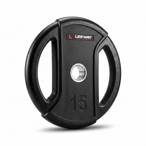 Image of Leeway Olympic Rubber Weight Plates for Home Gym | 15 Kg Pair | 51mm Bore | Dual-Grip Rubber Plates with Metal Ring | Anti-Rust Barbell & Dumbbell Bumper Weight for Home Gym & Commercial, (Black, 15kg Pair (15X2))