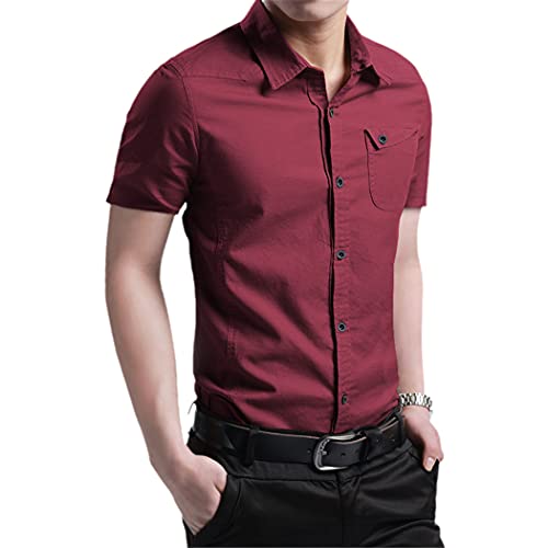 Chemise été homme style militaire manches courtes slim rouge