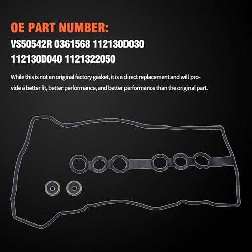 Image of HiSport Valve Cover Gasket Seal VS50542R- Compatible with Chevy 1998-2002 Prizm Pontiac 2003-2008 Vibe Toyota 1998-2008 Corolla 2003-2008 Matrix 2000-2005 Celica 2000-2005 MR2 Spyder 1.8L