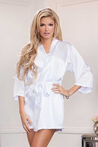 iCollection Women's Satin Robe, White, Small/Medium - Thumbnail 2