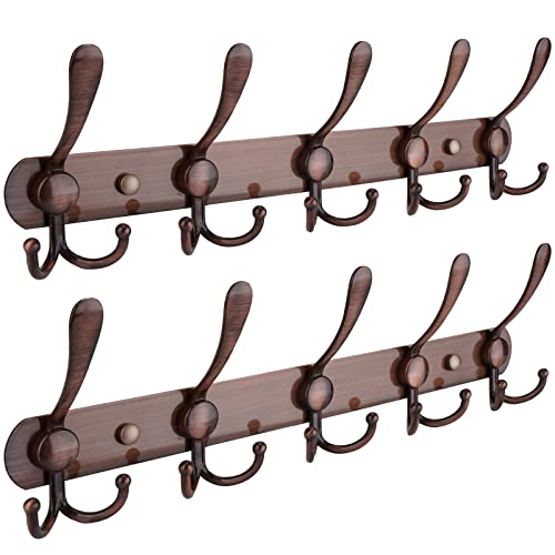 Ticonn Wall Mounted Coat Rack, Five Heavy Duty Tri Hooks All Metal Construction For Jacket Coat Hat In Mudroom Entryway (Antique Bronze, 2-Pack) #TOP15