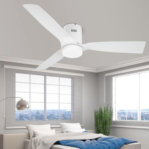 Miniatura 6 de Wozzio Ventilador de techo empotrado de 52 pulgadas, color blanco, con control remoto, luz LED regulable de 22 W, motor de CC, 6 velocidades,