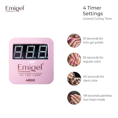 Image of Emigel Professional 48W Nail LED UV Lamp | Fast Gel Polish Curing Lamp for All UV /LED Polishes | Auto Sensor & 3 Timer Settings | Salon-Quality Nail Dryer for Manicure & Pedicure