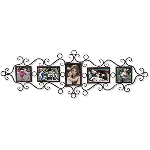 Adeco 5 Openings Decorative Black Metal Filigree Wall Hanging Collage Family Picture Photo Frame - Made to Display Three 4x6 and Two 4x4 Photos Cover