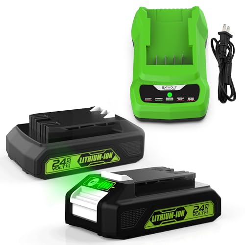 Energup 2Pack 24Volt Replacement Greenworks 24V Battery 3.5A, 29842 29852 29322 BAG709 BAG710 20352 22232 2508302 for 2X24V Batteries with 1Port 24Volt greenworks Battery Charger