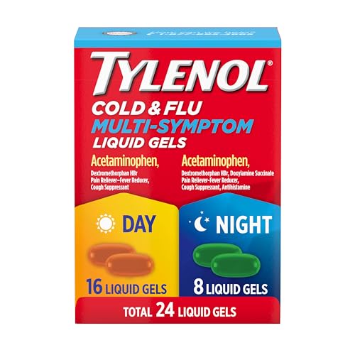 Tylenol Day & Night Cold & Flu Multi-Symptom Liquid Gels Combo Pack, Cold & Flu Relief Medicine, Pain Reliever & Fever Reducer + Cough Suppressant & Antihistamine, 24 ct