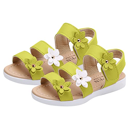 Summer Kids Children Sandals Fashion Big Flower Girls Flat Pricness Shoes Baby Girls Jelly Sandals (Yellow, 5-5.5 Years)