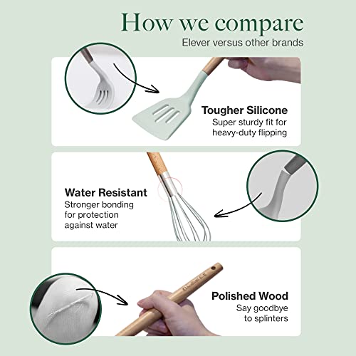 Kitchen Utensils Set Silicone Cooking Utensils Set Heat Resistant, Mint Spatula Kitchen Set Kitchen Serving Utensils Set, 20 Pcs Non Stick Kitchen Utensil Set, Wooden Silicone Kitchen Utensils Set #TOP2