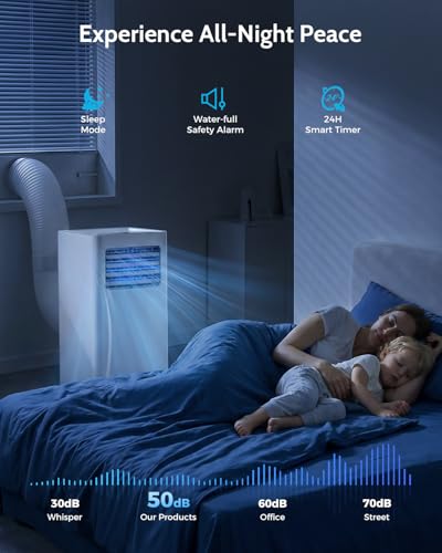 Image of Feelfunn 10,000 BTU Portable Air Conditioner, 450 Sq Ft, 3-in-1, Remote | 60-86F temp range, <50dB quiet, sleep mode, 24H timer, 360 wheels. Ideal for bedroom, office, dorm