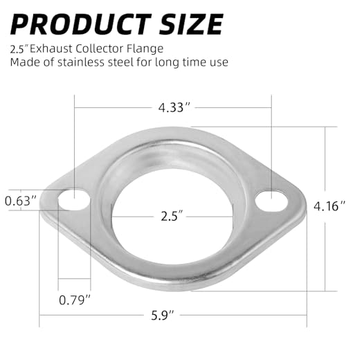 PALOZO 2.5" Exhaust Collector Flange and Donut Gasket Kit, 2 Bolt 2.5 inch/63.5mm Collector Manifold Flange Donut Manifold Gasket with Exhaust Manifold Bolts and Nuts Kit with Springs(2 Pcs Flange) by PALOZO - Image 2