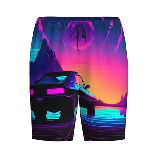 Retrowave Pictures Print Men'S Short Pajama Pants,Casual And Soft Pajama Pants,Comfortable,Suitable For Summer Wear4