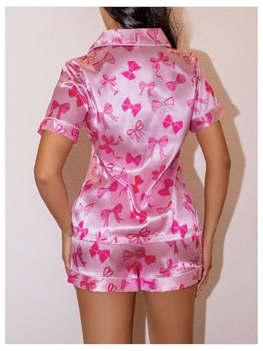 Image of SHENHE Women's 2 Piece Satin Pajama Set Leopard Short Sleeve Button Down Pj Shorts Set