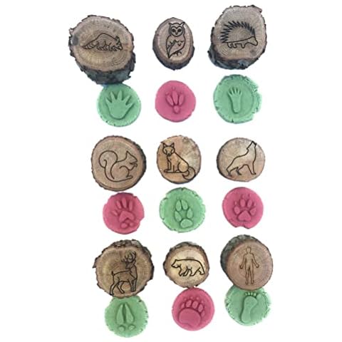 NAHEY 9 Pack Wooden Animal Tracks, Playdoh Stamps Animal Prints, Children's Educational Enlightenment Interest Training Toys Cover